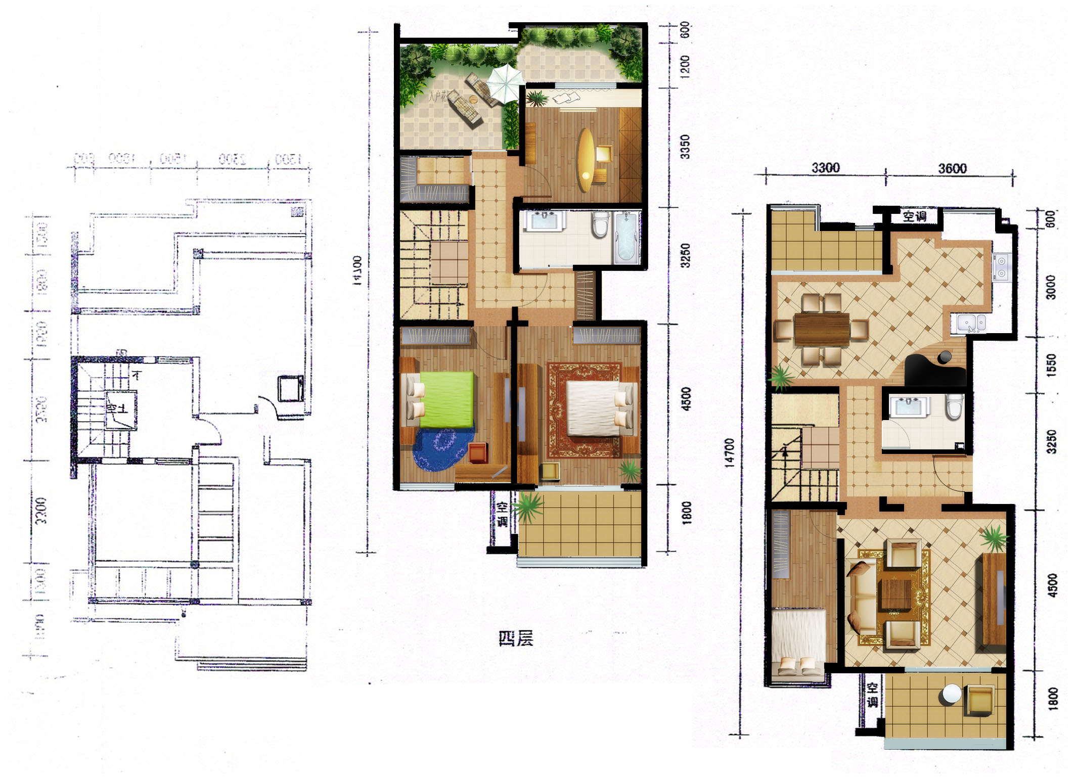 叠拼别墅设计装修平面图,非效果图,划分功能即可.